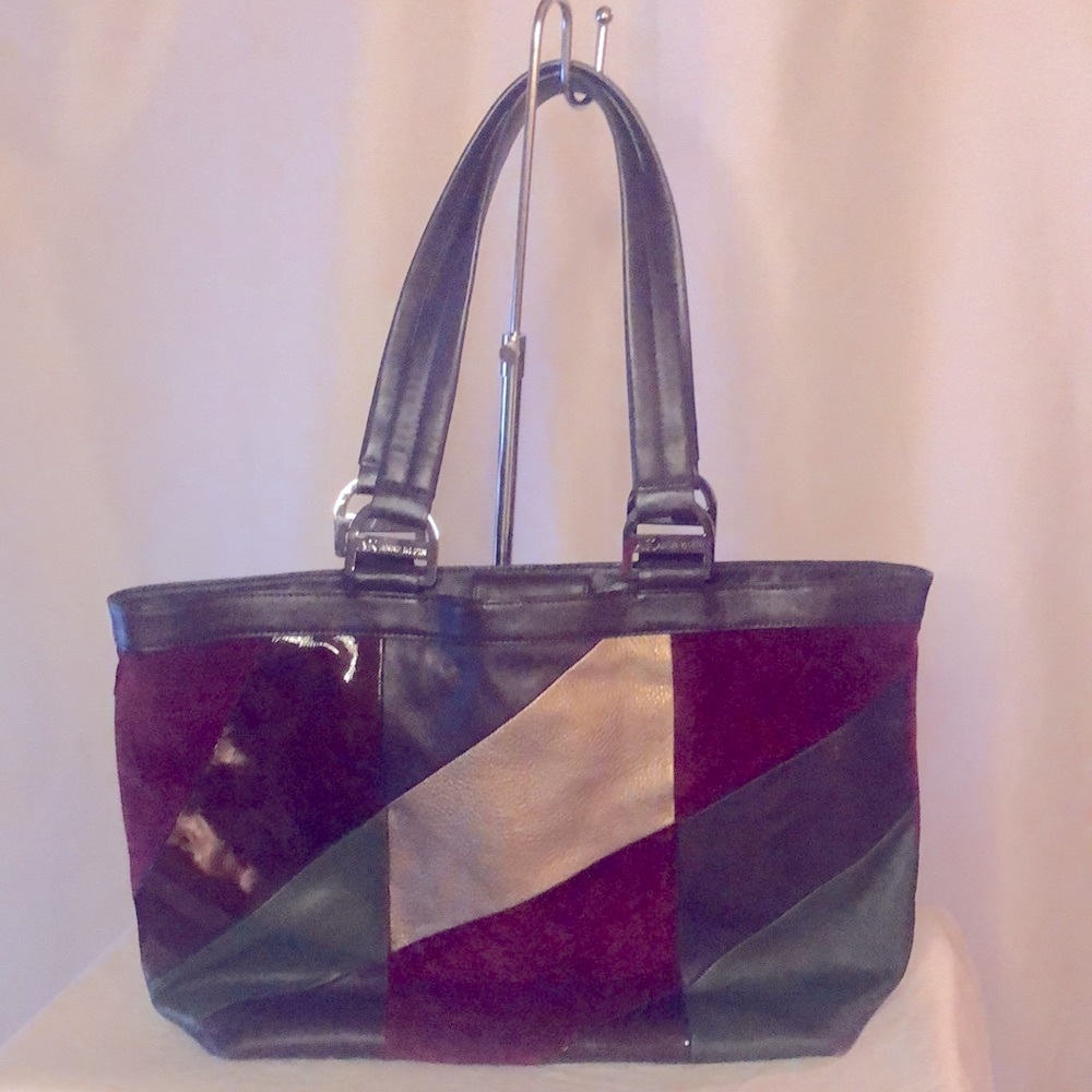 ANNE KLEIN genuine leather suede patchwork tote. Thick straps and roomy inside.